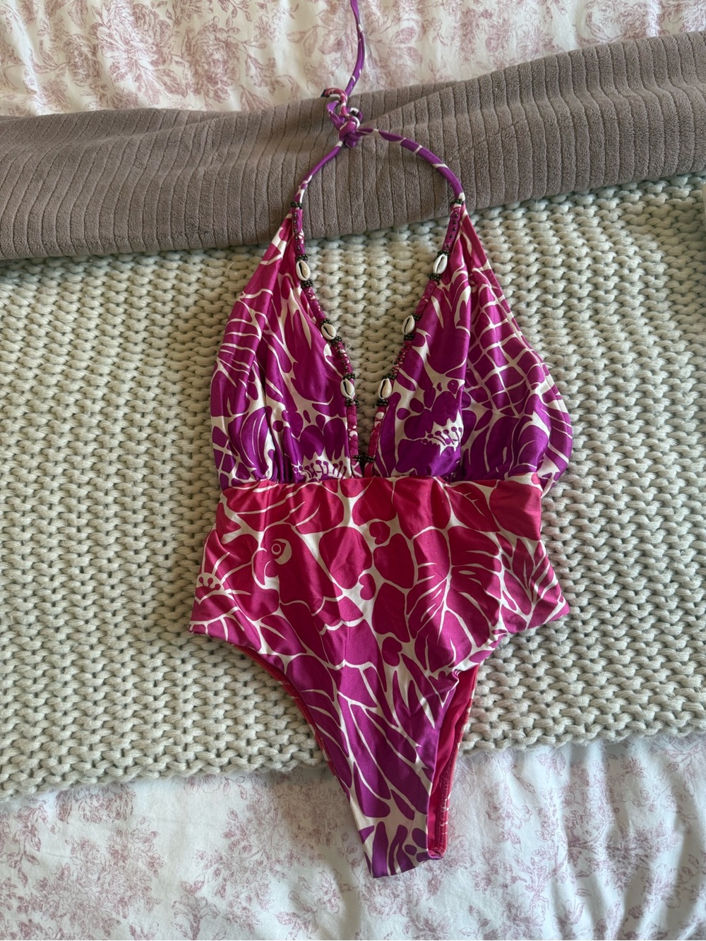 FARM Rio Floral Halter One-Piece Swimsuit
